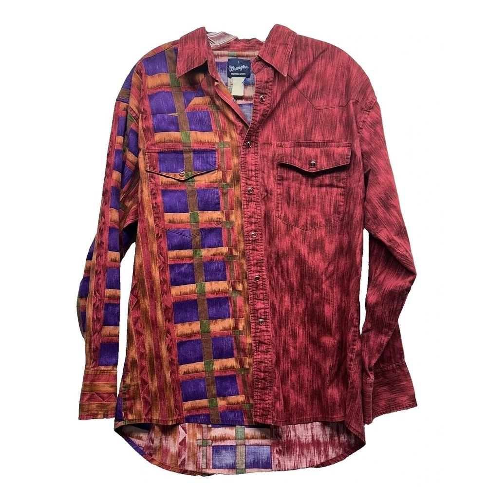 Wrangler Western Vintage Men's Large Red Snap-Button Shirt (A7)